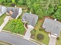 An aerial view of a home in a neighborhood with mature trees and well-kept lawns at 554 Grand Ashbury Ln, Sugar Hill, GA 30518