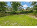 Backyard with lawn, retaining wall and mature trees surrounding the yard at 41 Spring Nw Ln, Atlanta, GA 30314