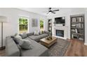 Cozy living room with a fireplace, large windows, and comfortable seating for relaxing at 3729 Inglewood Ne Way, Atlanta, GA 30319