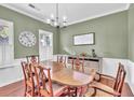 Traditional dining room featuring a chandelier, wainscotting and a large table at 422 Inwood Trail Trl, Lawrenceville, GA 30043