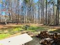 Relaxing backyard scene with swing bench, stack of firewood and view of tall trees at 33 Bo Xing, Temple, GA 30179