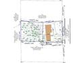 Property survey showing house layout, boundary lines, and tree locations on the lot at 4234 Long Branch Ct, Brookhaven, GA 30319