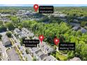 Aerial view of the neighborhood near Downtown Alpharetta and Alpha Loop Walking Trail at 420 Banbury Xing, Alpharetta, GA 30009