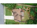 Overhead view showcasing a well-maintained home with a spacious backyard and fire pit at 1925 Waters Ferry Dr, Lawrenceville, GA 30043