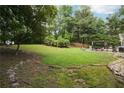Expansive backyard with manicured lawn, mature trees, and potential for outdoor activities and relaxation at 285 Aspen Way, Fayetteville, GA 30214