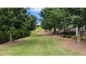 Expansive back yard with lush lawn, mature trees, and manicured landscaping at 301 Hayden Cir, Woodstock, GA 30189