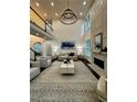 Bright living room with soaring ceilings, fireplace, and modern furnishings at 365 Morning Dew Cir, Roswell, GA 30075