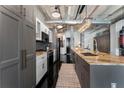 Kitchen features stainless steel appliances, long island, gray cabinets, and modern finishes at 878 Peachtree St # 601, Atlanta, GA 30309