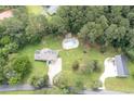 Breathtaking aerial view of private backyard with sparkling pool, surrounded by lush greenery and a spacious lawn at 76 Vaughn Ne Rd, Cartersville, GA 30121