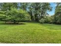 Large, grassy backyard with mature trees, offering a private outdoor space at 4177 Hapsburg Ct, Decatur, GA 30034
