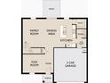First floor layout featuring an open kitchen, Gathering room, dining area, and garage at 2319 Argento Cir, Dacula, GA 30019