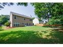 Spacious backyard with mature trees, a patio, and a lush lawn perfect for outdoor activities at 2113 Soque River Dr, Duluth, GA 30097
