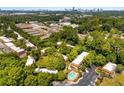 Stunning aerial view of the community showcasing lush greenery, pool and city skyline at 1261 Lavista Ne Rd # M-4, Atlanta, GA 30324