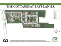 Site plan of The Cottages at East Lanier displays lot locations, roadways, and community amenities at 140 Bartow Street, Lot #4, Fayetteville, GA 30214