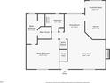First floor plan featuring a primary suite with bathroom and closet, kitchen, living room, and dining area at 4150 Sterling Pointe Dr, Douglasville, GA 30135