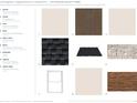 Image showcases exterior design elements with color swatches for siding, roof, brick, windows, and front door at 1189 Ridgeview Rd, Woodstock, GA 30188