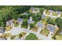 Aerial view of home in a quiet neighborhood, surrounded by lush trees and well-maintained lawns at 726 Sunset Ridge Ln, Lawrenceville, GA 30045