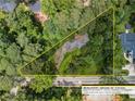 Aerial view of a property surrounded by lush trees and bordered by a yellow parcel line at 265 Mayfield Rd, Alpharetta, GA 30009