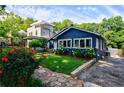 Blue home with lush landscaping, green lawn, and stone walkway, offering great curb appeal at 1190 Francis Nw St, Atlanta, GA 30318