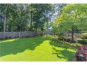 Expansive, well-maintained backyard with lush green grass, mature trees, and landscaping at 366 Coopers Pond Dr, Lawrenceville, GA 30044
