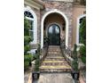 Elegant front entrance with stone steps, iron railings, and decorative planters at 716 Bethpage Dr, Mcdonough, GA 30253