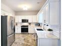 Bright kitchen featuring stainless steel appliances, white cabinets, granite countertops, and tile backsplash at 3152 Andora Sw Trl, Marietta, GA 30064