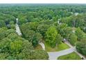 Elevated shot showcasing a home on a wooded lot in a lush neighborhood surrounded by greenery at 3235 Harms Way, Snellville, GA 30039