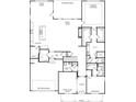 Layout of the first floor showcases the kitchen, Gathering room, primary bedroom, and a two-car garage at 5250 Memento Trace, Cumming, GA 30040