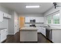 Bright kitchen features white cabinets, stainless appliances, granite counters, and island at 1790 Abinger Ln, Lawrenceville, GA 30043