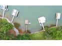 Picturesque aerial view of waterfront property with private docks at 6381 Lakeview Dr, Buford, GA 30518