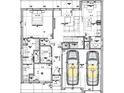 Detailed first floor plan featuring a living room, primary bedroom, kitchen, garage, and outdoor space at 1907 Spivey Village Cir, Jonesboro, GA 30236