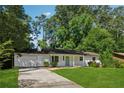 Charming one-story home with a well-manicured lawn and light blue front door at 3123 Deshong Dr, Stone Mountain, GA 30087