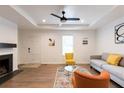 Bright living room featuring modern furnishings, stylish decor, and hardwood floors at 3198 Oakdale Rd, Atlanta, GA 30354