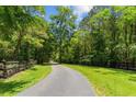 Long driveway winding through a lush green lawn and mature trees at 639 Hall Station Rd, Kingston, GA 30145