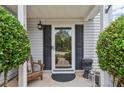 Close up of the front door, showing the storm door, sidelights, and front porch decor at 142 Holly Mill Village Dr, Canton, GA 30114