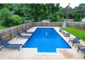 Backyard view showcasing a large, rectangular swimming pool with lounge chairs for relaxation at 879 Old Tucker Rd, Stone Mountain, GA 30087