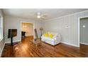 Cozy living room features hardwood floors and neutral wall color at 123 Arnold Pl, Jonesboro, GA 30236