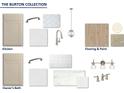 A curated collection of interior design finishes and features including cabinetry, counters, and flooring selections at 580 Barnfield Way, Dallas, GA 30157