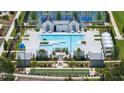 Aerial view of a community pool, cabanas, tennis courts, landscaping, and recreation areas at 782 Brooke View Drive, Canton, GA 30115