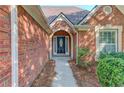 Close-up view of a stylish brick home entrance with an elegant front door and manicured landscape at 805 River Valley Dr, Dacula, GA 30019