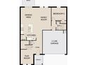 Layout of the first floor featuring an open kitchen, dining area, and a two-car garage at 2289 Argento Cir, Dacula, GA 30019