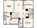 Second floor plan featuring an owner's suite, two bedrooms, a loft, two baths and a laundry room at 7254 Deering Court Lot 177, Douglasville, GA 30134