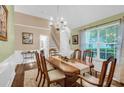 Elegant dining room featuring a hardwood floor, wainscoting, and a classic chandelier at 191 Baywood Way, Hiram, GA 30141