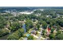 Expansive aerial view of home in a lush neighborhood with community pool, lake and mature trees at 4063 Penhurst Dr, Marietta, GA 30062