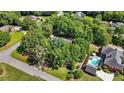 Overhead shot of a home with a pool, surrounded by mature trees, offering privacy and a beautiful landscape at 401 Riverwalk, Mcdonough, GA 30252