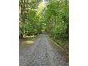 Long gravel driveway leading through a lush, green forest, offering privacy and a secluded atmosphere at 5350 Mercedes Dr, Cumming, GA 30041