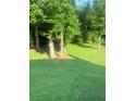 Lush green backyard featuring mature trees and a well-maintained grassy area, perfect for outdoor activities at 751 Stonecreek Way, Stone Mountain, GA 30087