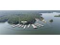 Aerial view of the lake marina with numerous boat slips available at 619 Lovinggood Trl, Woodstock, GA 30189