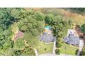Aerial view of a home nestled among lush trees, featuring a private pool at 1887 Chedworth Ct, Stone Mountain, GA 30087