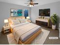 This primary bedroom offers a comfortable bed, stylish dresser, and lovely decorative details at 324 Stoney Hollow Rd, Canton, GA 30114